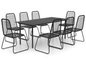 9 Piece Garden Dining Set PVC Rattan Black