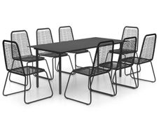 9 Piece Garden Dining Set PVC Rattan Black