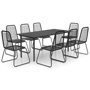 9 Piece Garden Dining Set PVC Rattan Black