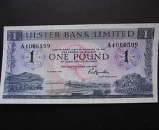 1976 Ulster Bank UNC 1 Pound. Nice Number A4066599