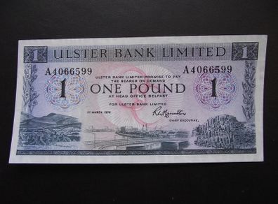 1976 Ulster Bank UNC 1 Pound. Nice Number A4066599