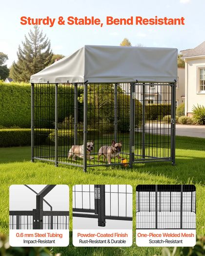 Outdoor Dog Kennel, 1.12 x 1.15 x 1.25 m Large Dog Kennel with Secure Lock, Outside Dogs Enclosures with UV-Resistant & Waterproof Roof Cover