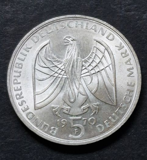 1970 Unc Germany F Silver 5 Deutsche Mark Ludwig Van Beethoven