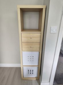 KALLAX Shelving unit, with 4 drawers/white stained oak effect