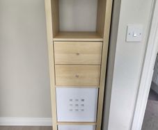 KALLAX Shelving unit, with 4 drawers/white stained oak effect