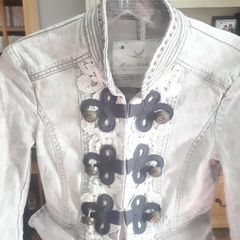 River Island military style denim jacket soft gre Size 6