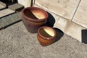 Pair of brown glazed garden pots