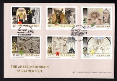 2018 Isle of Man The Anzac Memorials of Rayner Hoff Commemorative Stamps First Day Cover (FDC)