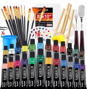 Professional Acrylic Paint Set,47PCS with Brush,Acrylic Paint,Easel,Blank Canvas,Palette,Paint Knife,Brush Cup and Art Sponge