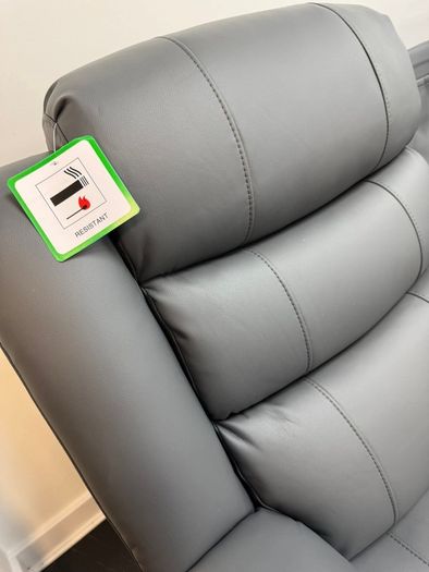 Roma Dark Grey Leather Recliner Sofa Set + Footstool