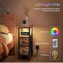 Slim Bedside Table with Charging Station, Narrow Side Table with LED Lights and 2 Fabric Drawers, Nightstand for Small Space, Bedroom, Living Room, Rustic Brown and Black Image 5