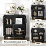 Black Sideboard for Living Room Rattan Buffet Storage Cabinets with Adjustable Shelves, Magnetic Closure, Accent Cabinet Cupboard for Kitchen Hallway Dining Room Furniture 80 x 40 x 89 cm Image 6