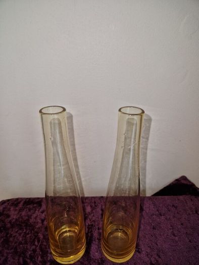 Pair of hand blown amber glass vases