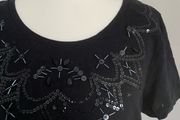 New Black Top with Sequins on neckline, size 12