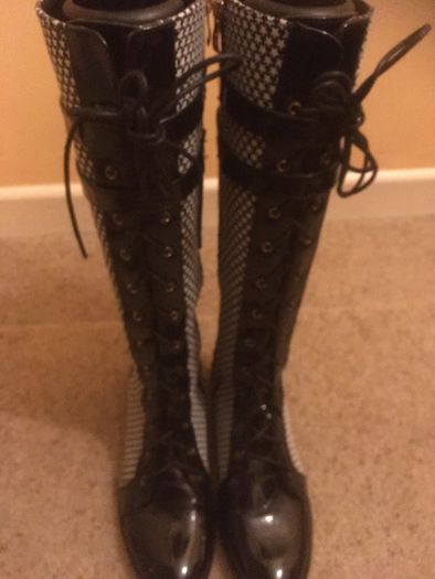 Brand New Black and White Tall Boots, Size 40