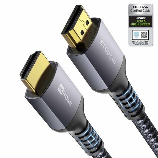 HDMI 2.1 Cable 2m(6Ft) Certified,Stouchi 10K 8K Ultra HD 48Gbps High Speed 10K 8K120 4K120 144Hz RTX 3080 eARC HDR10 4:4:4 HDCP 2.2&2.3 Dolby Compatible with Roku TV/PS5/Xbox Series X/Samsung/Sony/LG