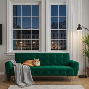 Luxury Velvet Sofa Bed with Golden Legs green