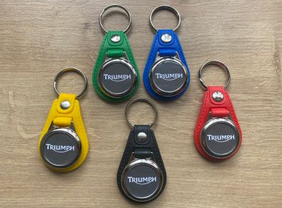 Synthetic leather Triumph key ring with shopping trolley token/coin