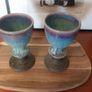 Wonderful Pair of Studio Art Pottery Goblets by Martin Branch Lyre Pottery, Cloncorban, Rossmore, Clonakilty, West Cork in a Fabulous Colourful Variegated Glaze. Pair One Image 3