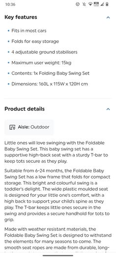 Folding baby swing set