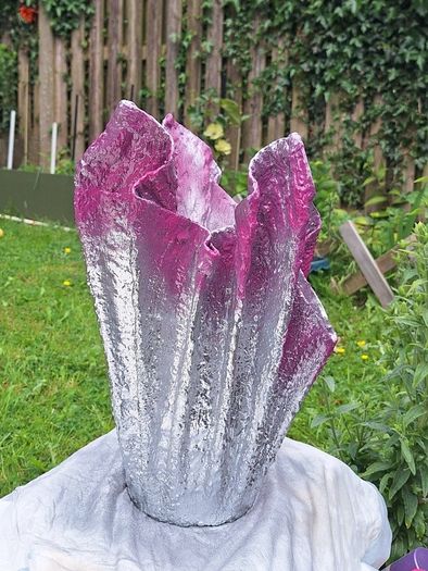 Handmade Cement Planter - Abstract Pink and Silver Concrete Flower Pot - Unique Drape Vase