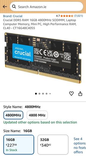 Crucial DDR5 4800 MHz Laptop RAM - 16GB