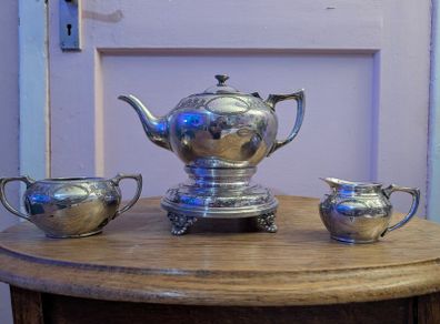 Antique Plated Three Piece Tea Set