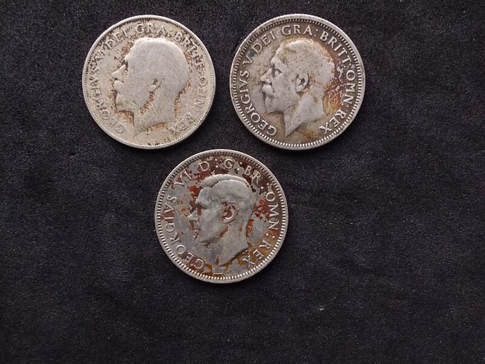 3 Vintage UK Silver Shilling Coins ( 1922, 1933 and 1939 ) - 50% Silver