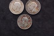 3 Vintage UK Silver Shilling Coins ( 1922, 1933 and 1939 ) - 50% Silver