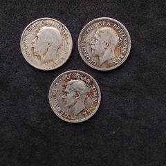 3 Vintage UK Silver Shilling Coins ( 1922, 1933 and 1939 ) - 50% Silver