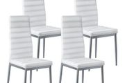 Modern Dining Room Accent Chairs Set of 4, Upholstered Leather Side Chair for Dining Tables, Space-Saving Kitchen Table Chair with Thick Cushions and Metal Legs, White