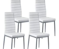 Modern Dining Room Accent Chairs Set of 4, Upholstered Leather Side Chair for Dining Tables, Space-Saving Kitchen Table Chair with Thick Cushions and Metal Legs, White