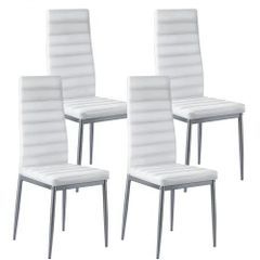 Modern Dining Room Accent Chairs Set of 4, Upholstered Leather Side Chair for Dining Tables, Space-Saving Kitchen Table Chair with Thick Cushions and Metal Legs, White