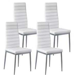 Modern Dining Room Accent Chairs Set of 4, Upholstered Leather Side Chair for Dining Tables, Space-Saving Kitchen Table Chair with Thick Cushions and Metal Legs, White