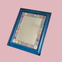 Decorative wall mirror with colourful handcrafted mosaic tile border