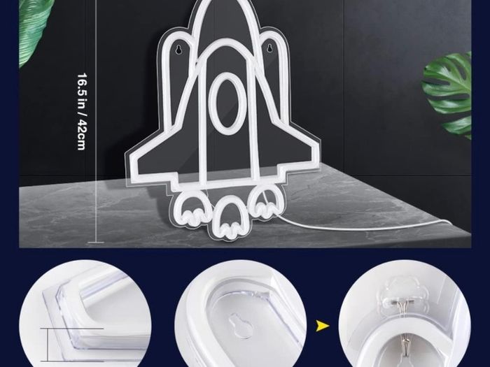 Neon Sign Rocket Shaped Neon Lights, LED Rocket Neon Sign for Wall Decor Man Cave, Party, Bedroom, USB Connected, 12.6x16.5 Inch (FREE POSTAGE)