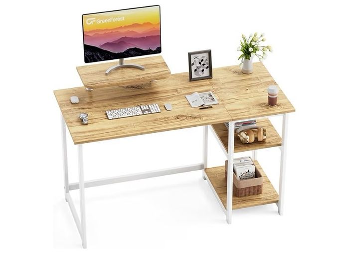 Office Desk with Monitor Stand,100cm Computer Desk with Reversible Storage Shelves,Study Desk for Home and Small Spaces,Oak