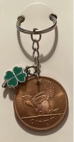 Lucky Irish Penny Pingin Pre Decimal Uncirculated 1968 coin with charm keyring