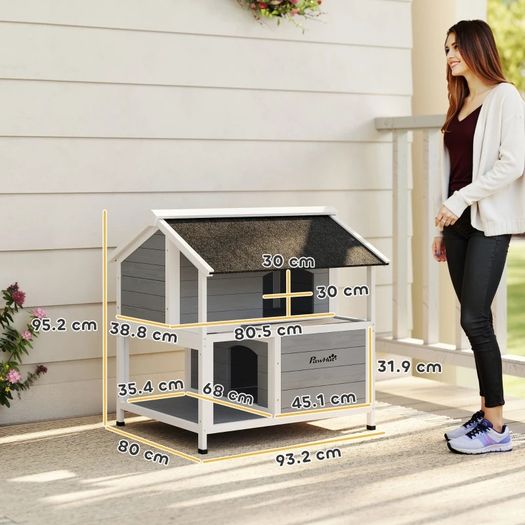 Outdoor Cat House, Outdoor Cat Shelter, Waterproof, Folding Roof, Spruce Wood, 80 x 93 x 95, Gray