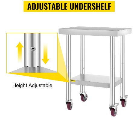 36 x 24 inch Stainless Steel Kitchen Worktable Commercial Work Bench Table with Caster Wheels & Undershelf for Home Restaurant Storage