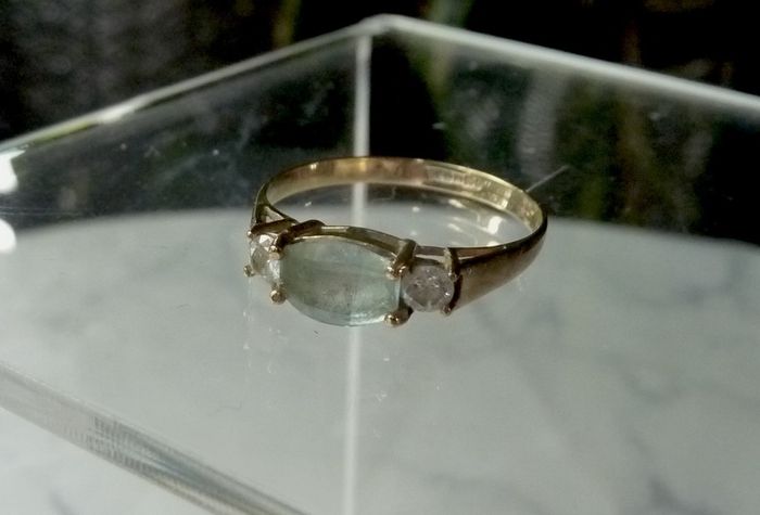 Vintage 9ct Gold Topaz and CZ Trilogy Ring by Charles Lyster and Son, Size P, 1.54g