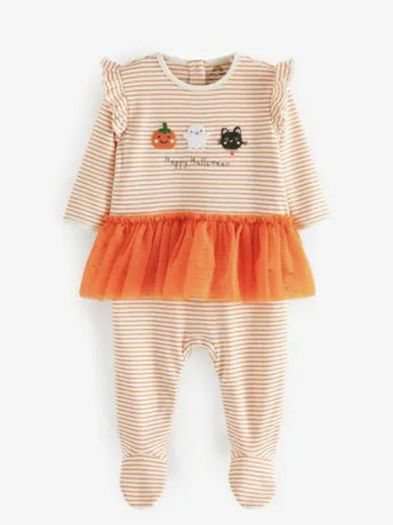 NEXT Sleepsuit Babygro Tutu Halloween Pumpkin Ghost Black Cat NEW
