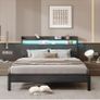 5ft Upholstered Wooden Two-shelf Storage Headboard, Charging Station,LED Lights Image 6
