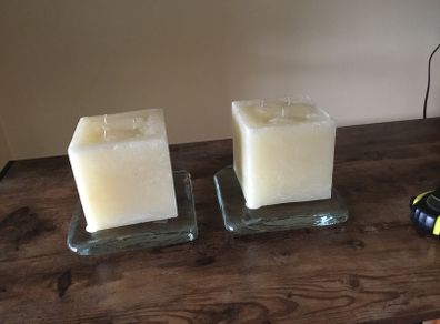 Large Square Pillar Candles with LSA 'Iceberg' Candle Holders - price drop