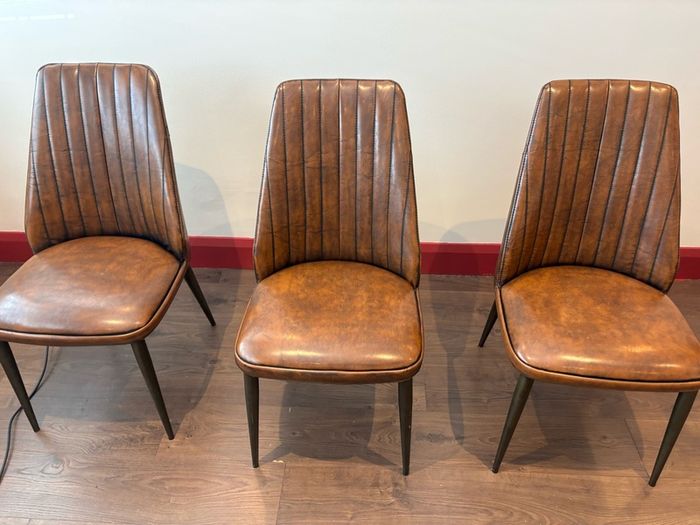 Brown leather dining chairs