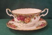 Old country roses soup cups and stands