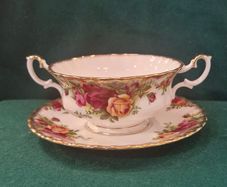 Old country roses soup cups and stands