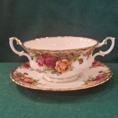 Old country roses soup cups and stands