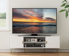 White Wood TV Stand for up to 65 Inch TV, 137cm TV Unit with 2 Cabinets and Open Shelves, Modern TV Console Table for Living Room,53.9 x 15.0 x 18.9 inches