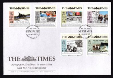 2013 Isle of Man 225th Anniversary of the Times of London Newspaper Commemorative Stamps First Day Cover (FDC)